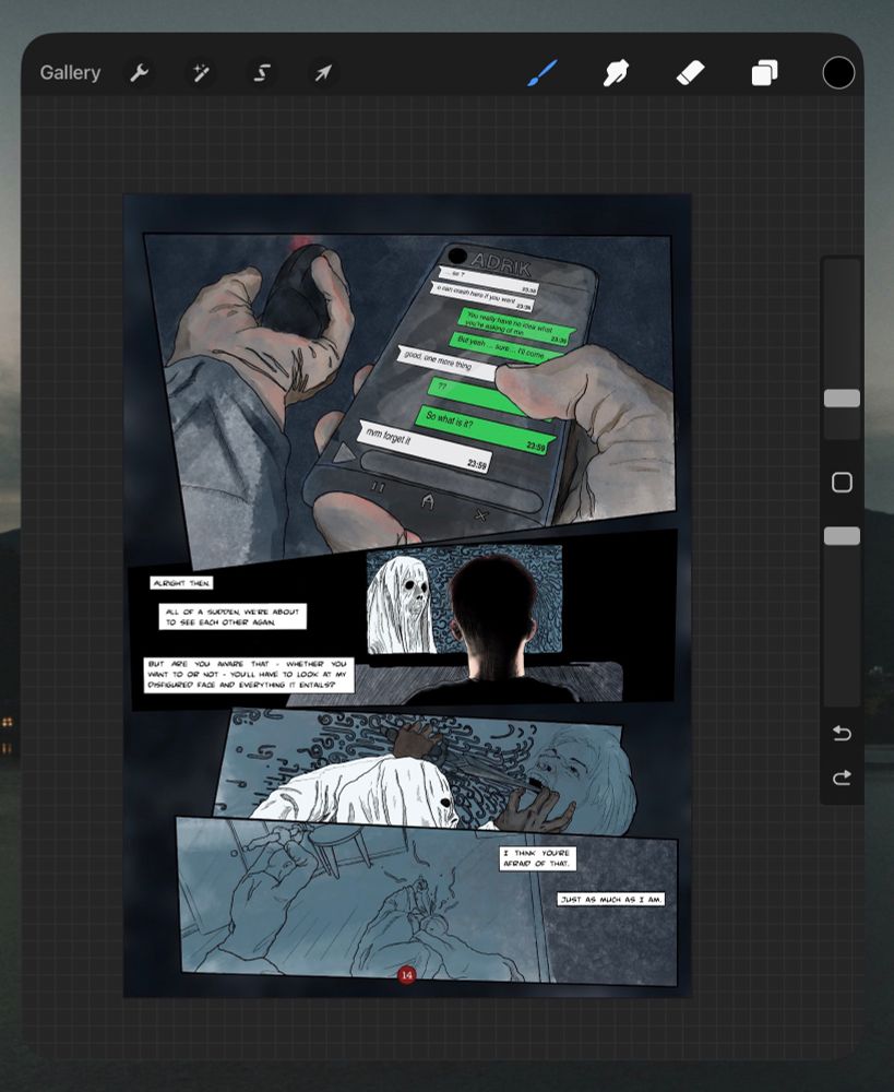Screenshot of a work in progress page of graphic novel Ratking 