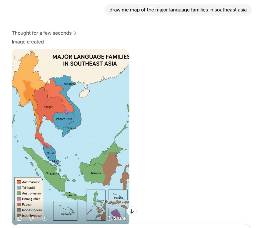 a bad map of the major language families of southeast asia