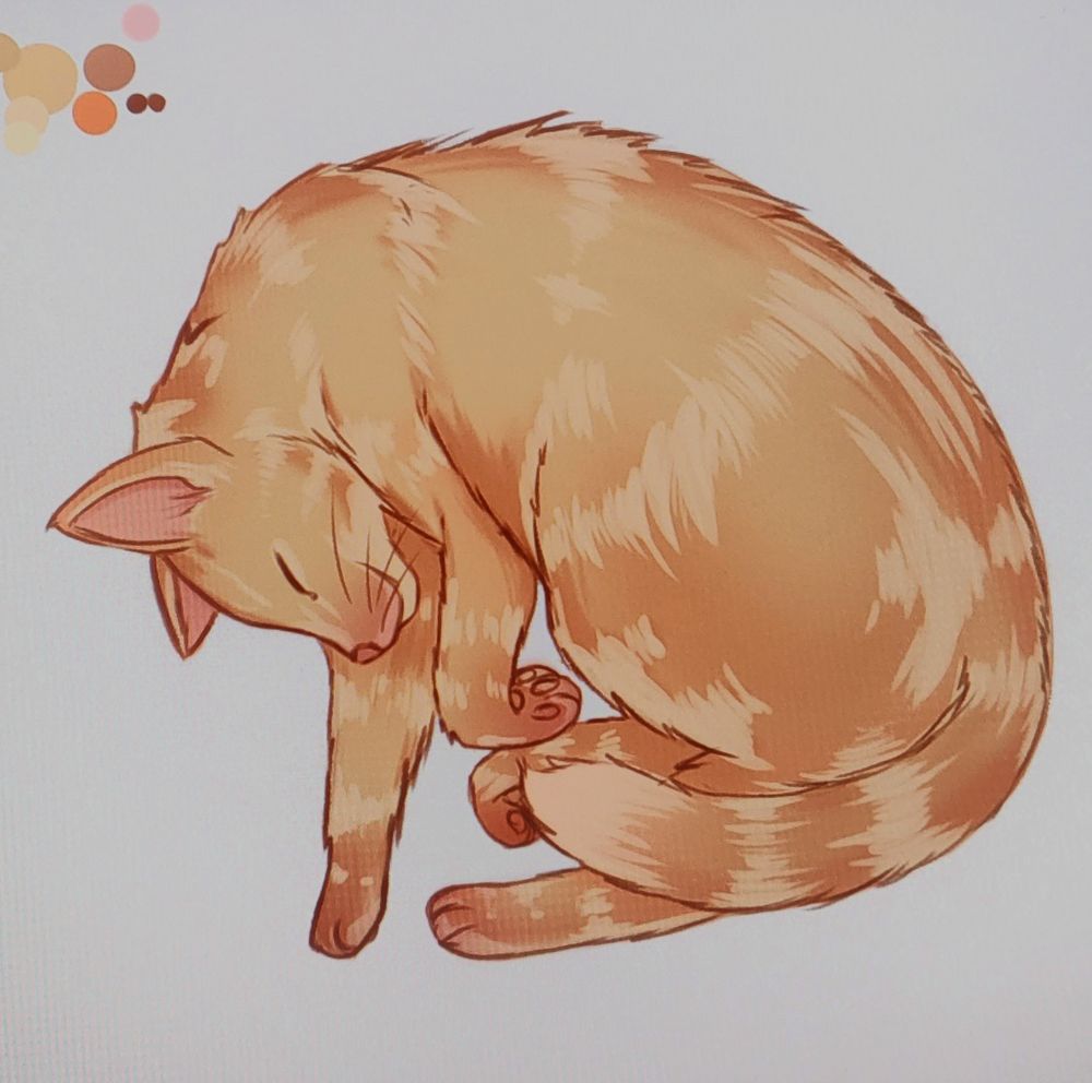 digital art, a sketch of a cat colored as a red tabby