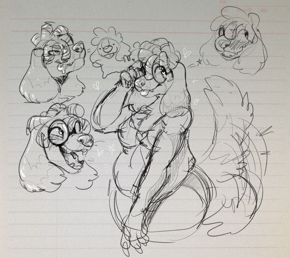 several sketches of Pubby, Puppypaints’ poodle fursona