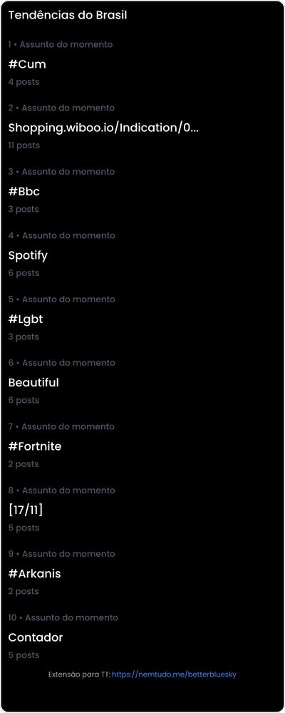 10 tendências/hashtags/palavras mais comentadas listadas por imagem.