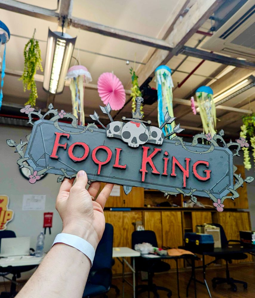 The Fool King logo printed and layered to give a 3d effect.