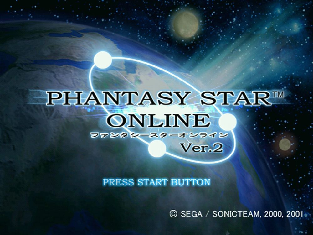 The title screen of Phantasy Star Online Version 2 on the Dreamcast. It shows a view of a planet from space.