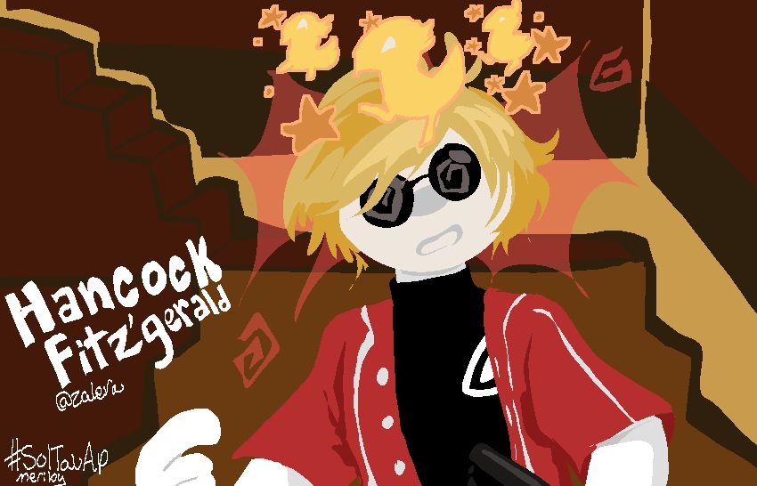 Mspaint / homestuck style digital art of Hancock Fitz’gerald with a dazed emote as Dave Strider