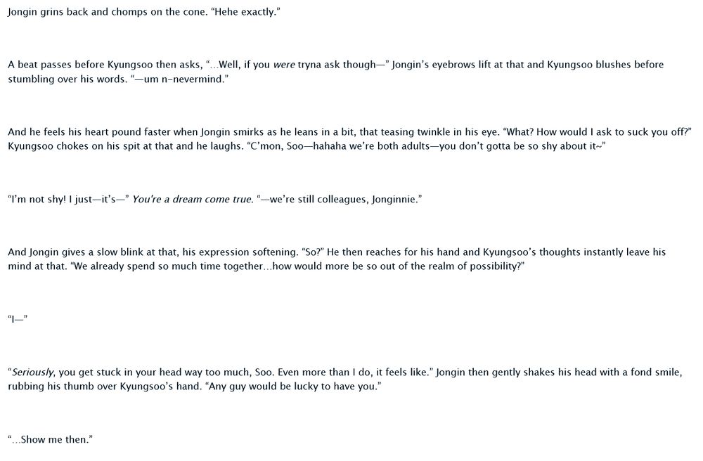 Screenshot of text from my latest Kaisoo fic, called Not Very Subtle.