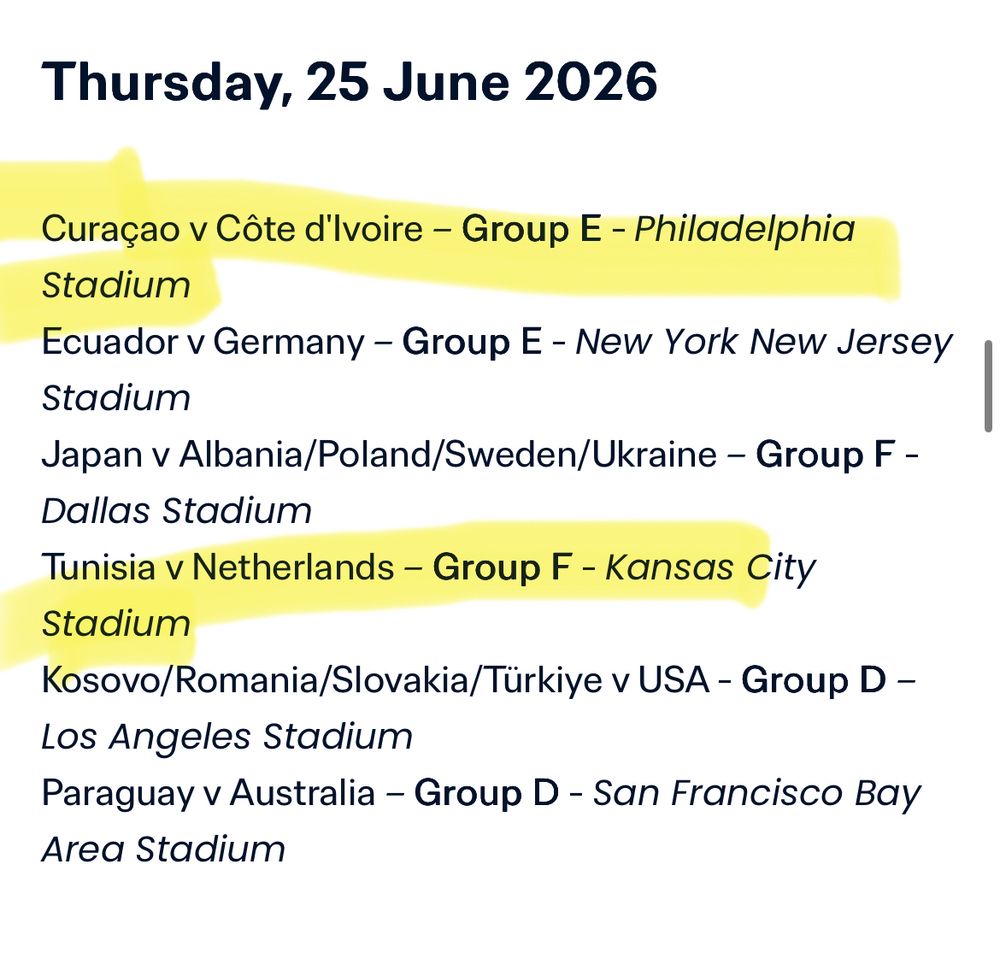 June 25, 2026 World Cup schedule 