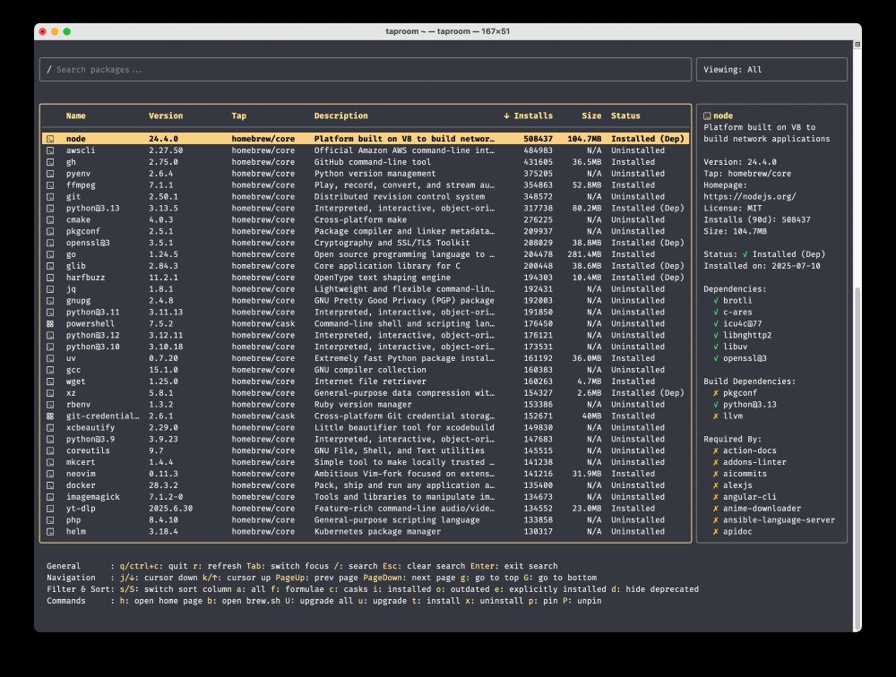 taproom TUI app screenshot from macOS.