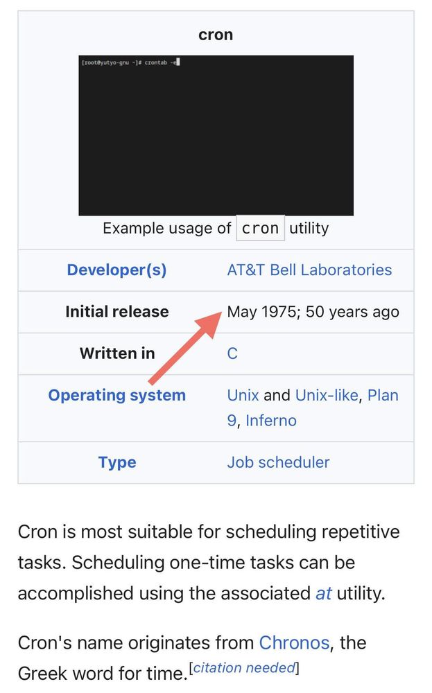 Cron page from the Wikipedia showing it was released 50 years ago 