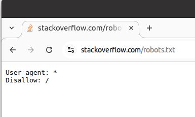A screenshot of robots.txt (https://stackoverflow.com/robots.txt) showing its contents as follows:

User-agent: *
Disallow: /