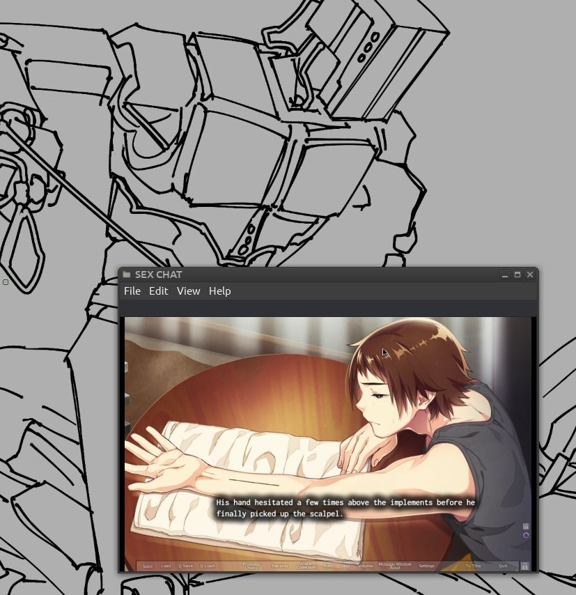 drawing of deep blue, an original robot character, fucking another character. the art is censored with gameplay of room no 9 (2016)