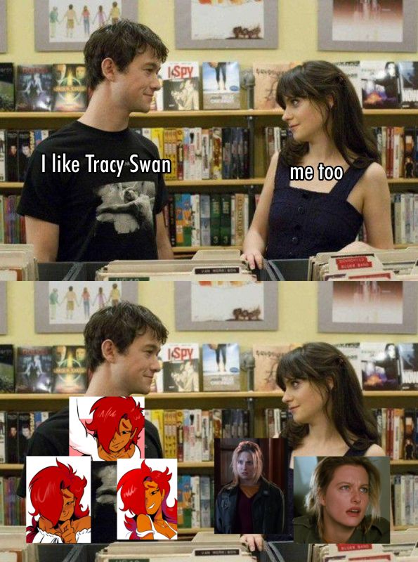 One side is Tracy Swan (Brandon Santiago, Outcast Studios) and the other is Tracy Swan (Freddy’s Dead: The Final Nightmare)