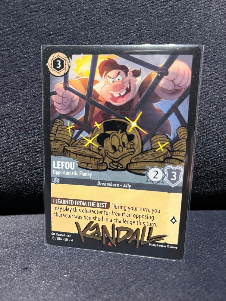 Custom Uncle Scrooge art on a Disney Lorcana Lefou - Opportunistic Flunky