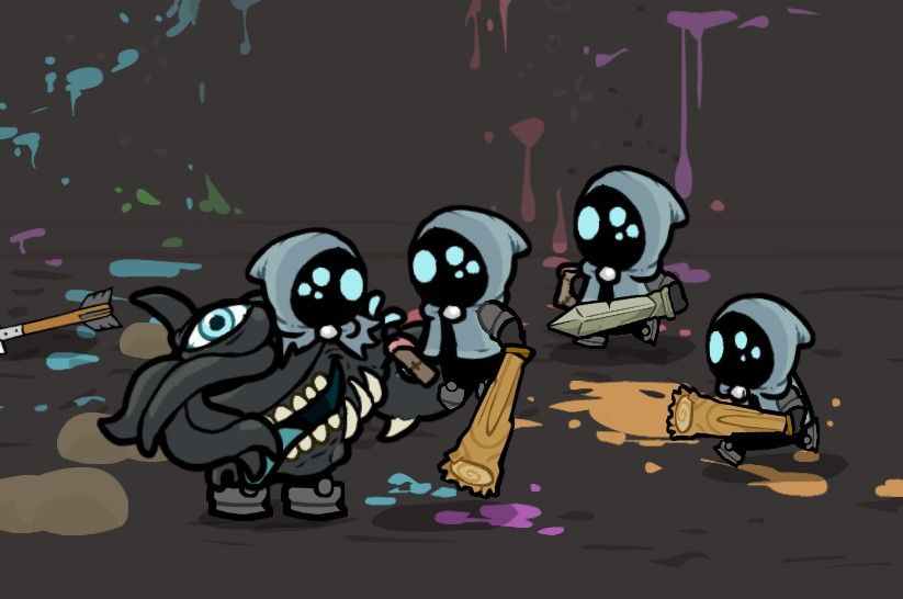 A beefy, mutated elritch fellow, grabbing one of the clones that are assailing him.