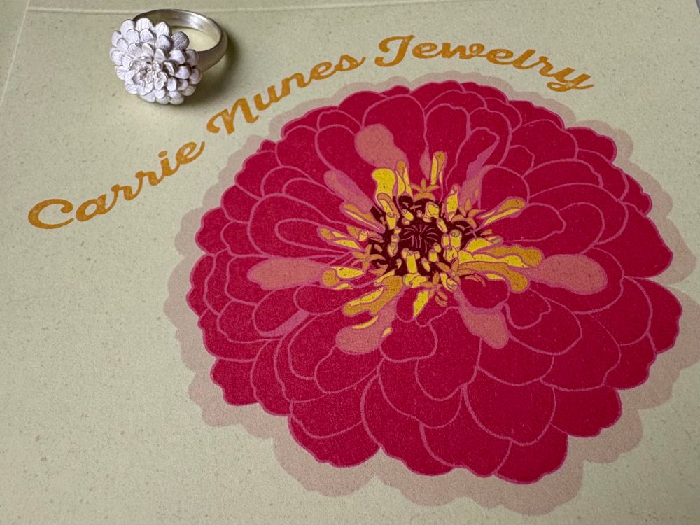 Cards made for me by Renee Ford Design featuring a colorful Zinnia flower.