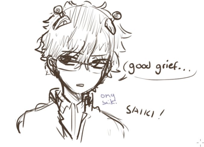 A doodle of Saiki from The Disasterous Life of Saiki K, the dialogue beside him reads "good grief..."