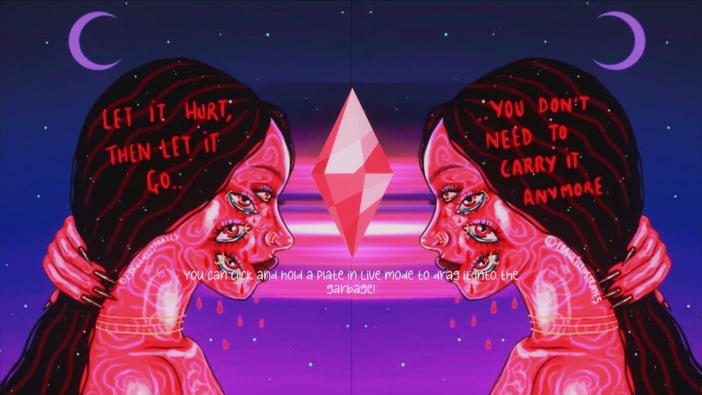The Sims 4 loading screen features twined images quoting, "Let it hurt, then let it go... You don't need to carry it anymore."
