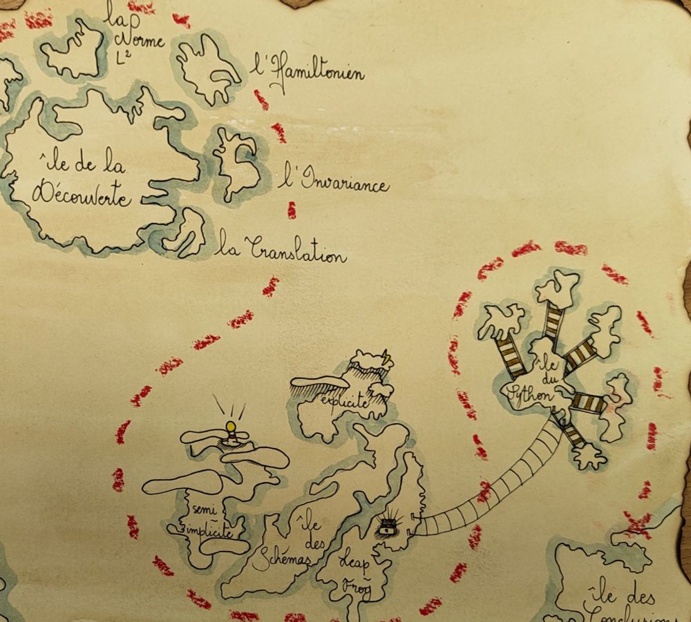 Carte manuscrite illustrant le voyage d'un bâteau sur la mer des EDP