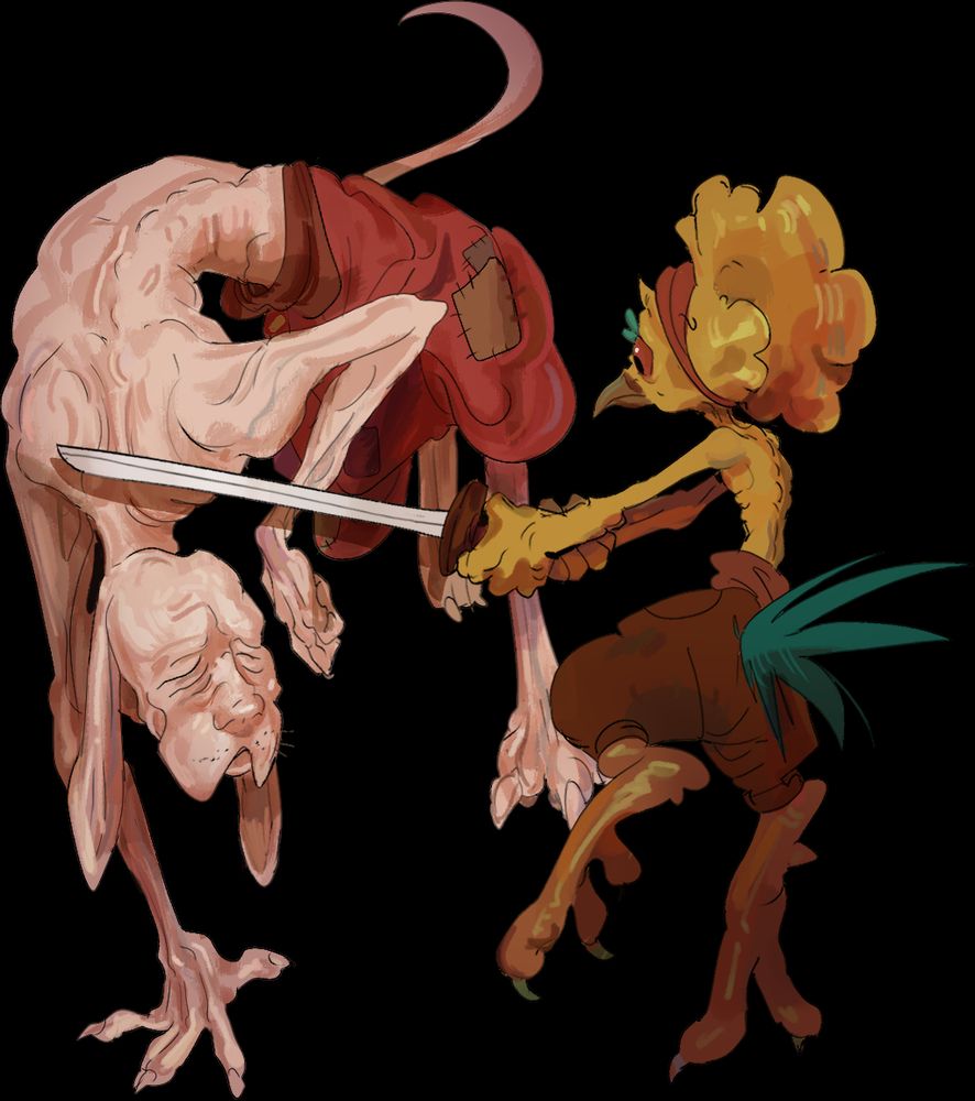 Sano holding a blade above Beaten Dog.