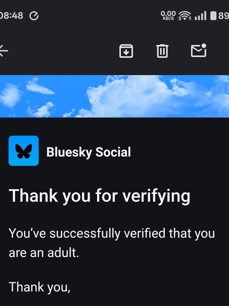 Email from bluesky after adult verification