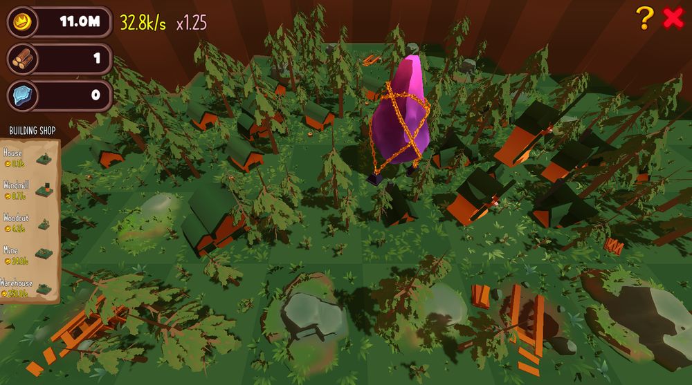 Photo of gameplay from an indie game "Resetopia" with tons of houses, mines and warehouses built