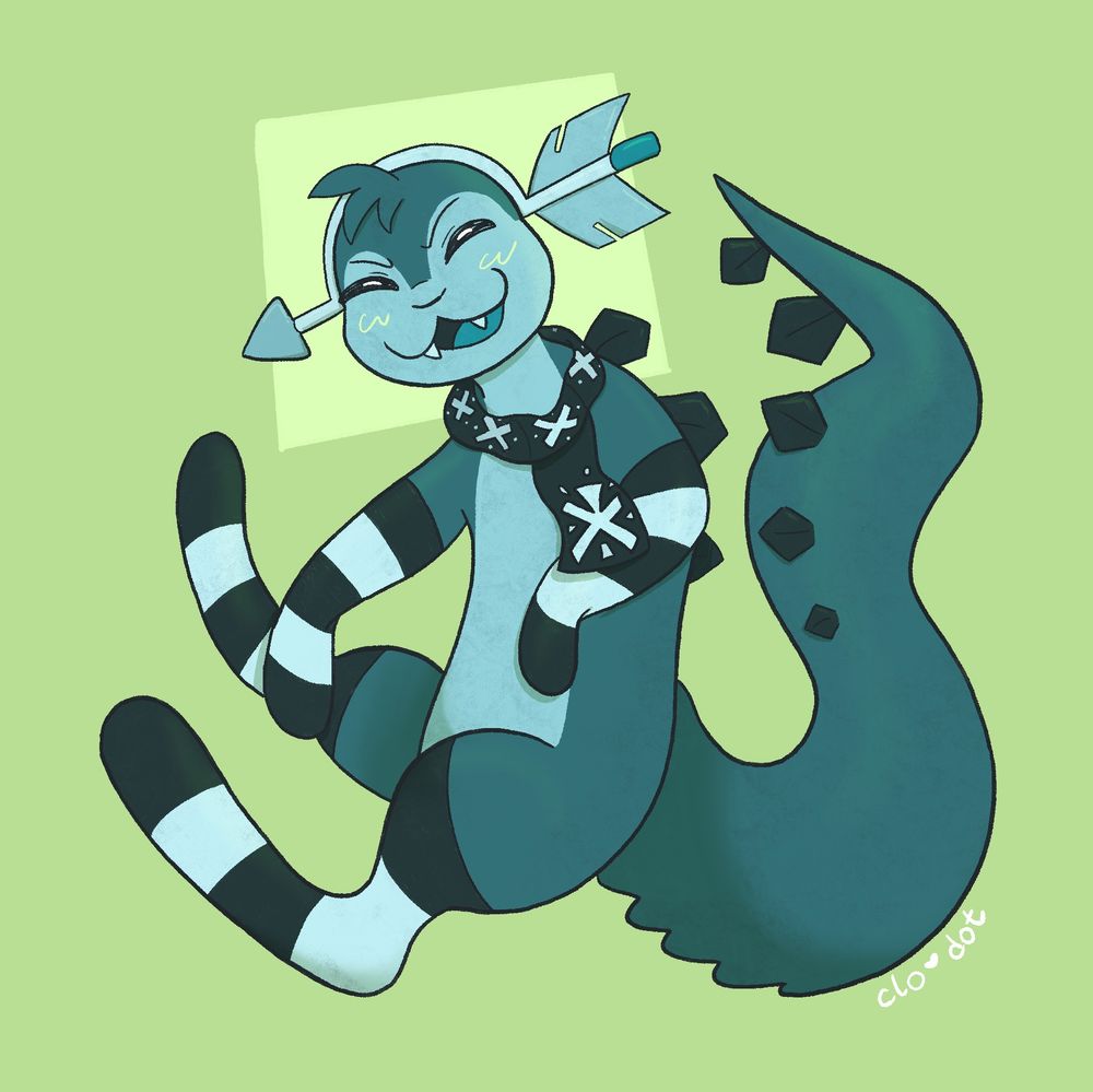 Experimental drawing from 2023 of a teal otter character with a scarf.