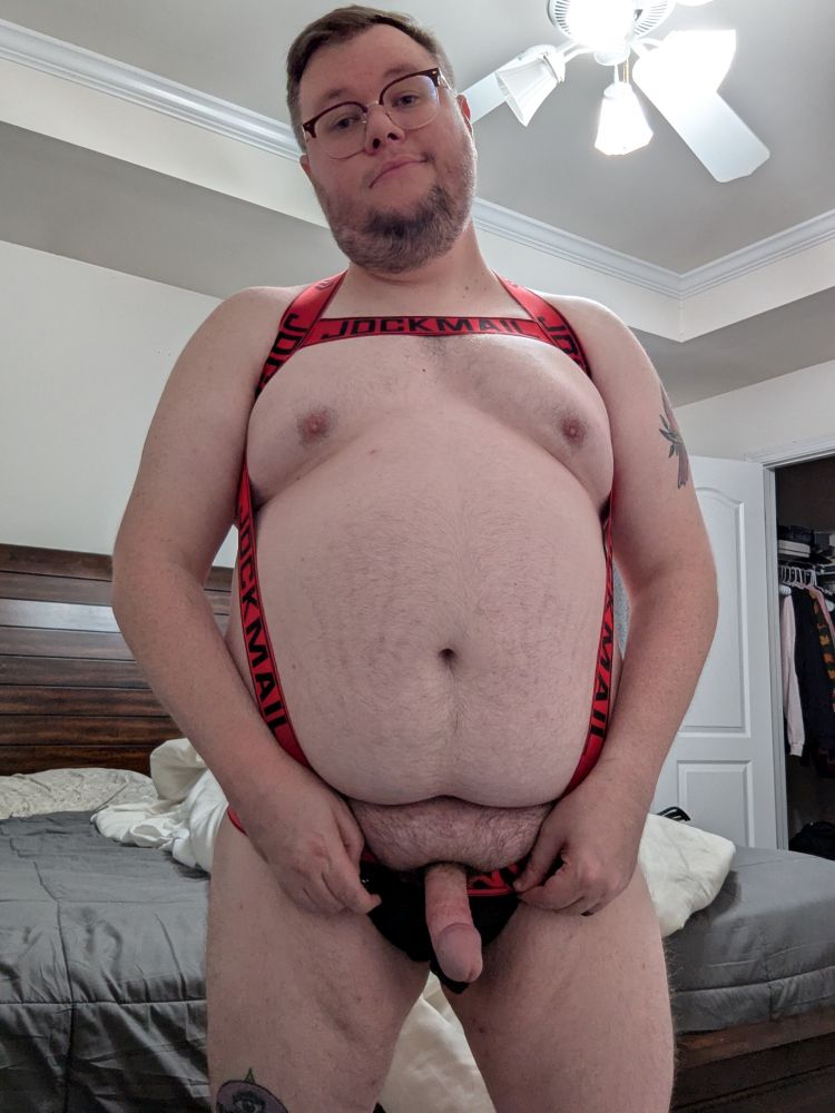 Me in my jock harness combo with my cock out