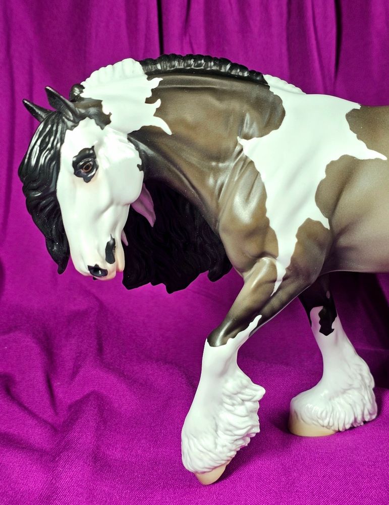 A close up of his face and forequarters.