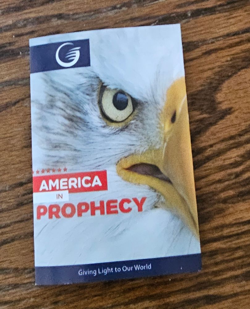 A photo of a pamphlet full of religious brainrot words.