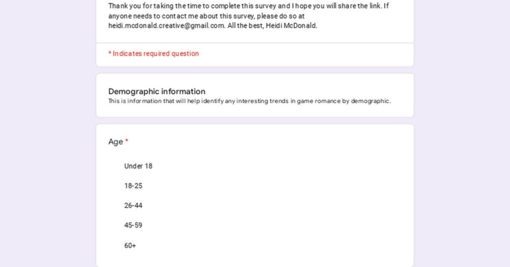 Romance in Games Survey #3