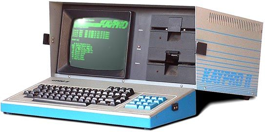 The Kaypro II was a more modern looking computer even though it came out in 1982. The Kaypro company was founded by Andy Kay and under the name of Non-Linear Systems. The Kaypro II was the first computer made totally of metal. It was designed to be portable. It weighed 29 pounds ( 13 Kilograms ) and was close to the same weight as the plastic personal computers of the day
