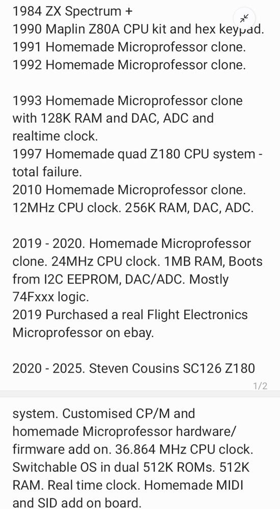 A list of computers I have owned. Apart from the ZX Spectrum everything else I built myself.