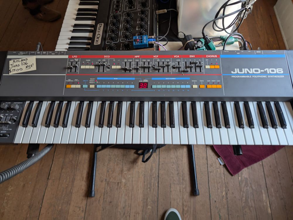 A Roland Juno-106 synthesizer.
