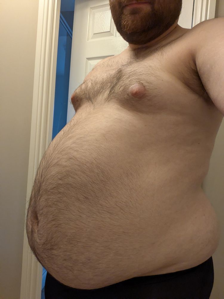 Picture of a shirtless chubby male's belly.