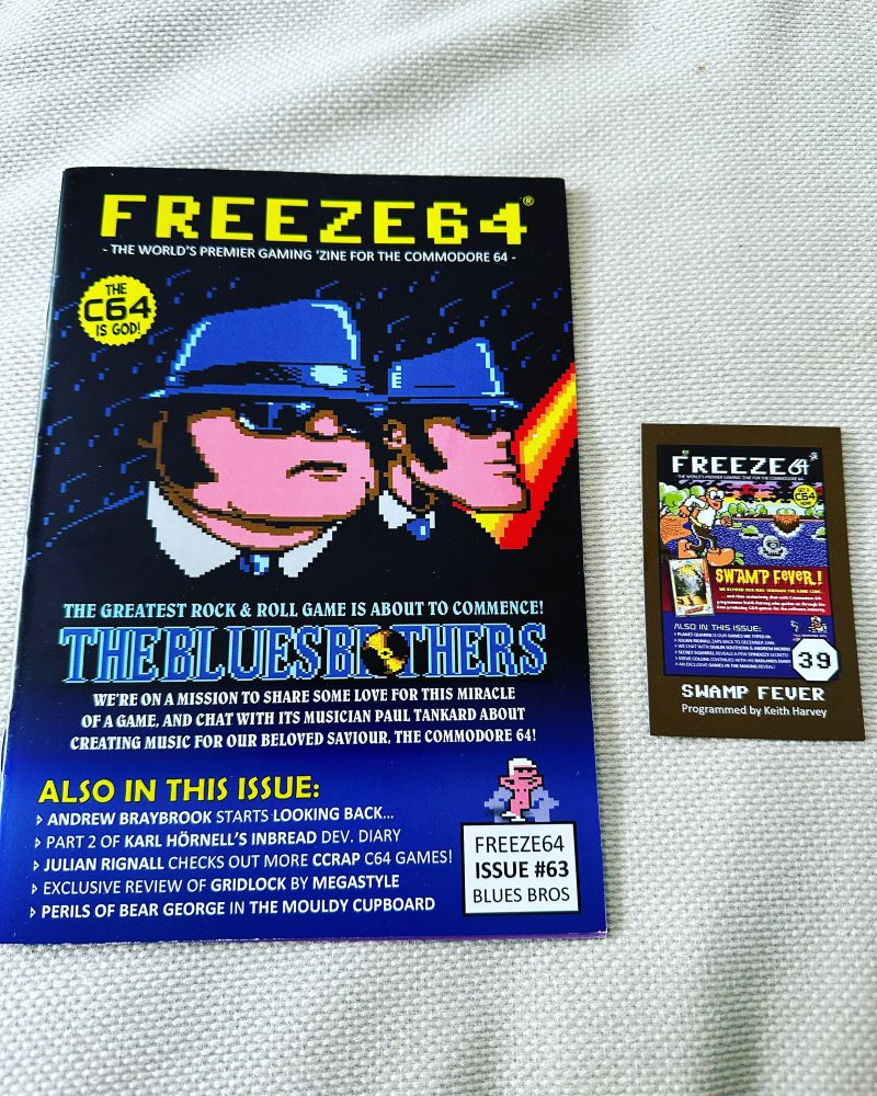 A5 fanzine for the Commodore 64 plus collector card - The Blues Brothers on the cover