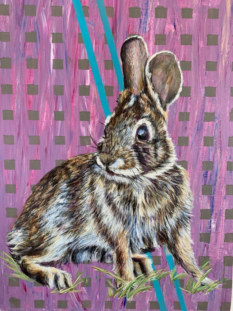 Rabbit turning
by Brian Longfield
Acrylic on canvas 
16.25”x 20.25” 
2023
.
.
This rabbit took what was probably an unnecessary fright during an encounter with my bicycle. I was lucky to have my camera on hand because I was riding home from taking photos in the Assiniboine forest. 