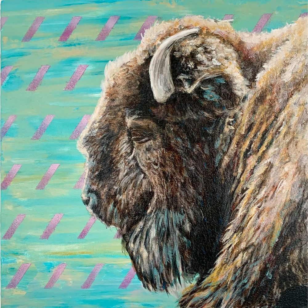 An original acrylic painting on canvas from an original source photo of a plains bison.

This plains bison seems both emotionally and physically exhausted. It was kind of a hot day when I took the picture, so they were probably just soaking up the heat. 

Bison resting their eyes 
By Brian Longfield 
Acrylic on Canvas 
12.375”x12.375”
2022