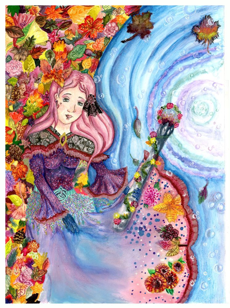 Meet Aster the sorceress of Autumn. She’s enchanting the pond with magic staff for the coming months! Had a lot of fun with this one! Made on 12x16” Canson Plein Air Watercolor Board. Here are the mediums I used:
Watercolors:
-Jazper Stardust
-Kuretake Gansai Tambi
-Pfeifferartsupply
-Qor Watercolors
-Daniel Smith Watercolors is the 
-Sennelier Watercolors 
-Rusee Watercolors
-Mostly Magic Watercolors 
-RosedAbeille Watercolors 
-Jackson’s Artist Watercolors 
-Viviva Color Sheets 
-Da Vinci Watercolors 
-Oto Kano
-White Knights Artists’ Watercolors
Water Soluble mediums:
-Caran D’Ache Museum Aquarelle 
-Caran D’Ache Supracolor
-Caran D’Ache Neocolor ll
-Caran D’Ache Fibralo Brush
-Kuretake Zig Clean Cut
Pens & Finliners:
-Micron Pens
-Uni Ball Pens (Signo, One, Air)
-Gelly Rolls 
-Staedtler Pigment Liner
-Zebra Sarasa Clip
-Tombow Fudenosuke
Markers:
-Faber Castell Pitt Artist Brush Pens
-Molotow One4All
-Kuretake Zig (Brushables,Clean Color Dot)
-Marvy/Uchida Decocolor & vintage Marvy Memory Series
-Staedtler Pigment artist brush pens
-Sailor Shikiyori
Colored pencils:
-Tombow Irojiten 
-Caran D’Ache Luminance
-Faber Castell Polychromos 
-Derwent lightfast 
-Holbein artists colored pencils 
Inks:
-Distress Oxide ink pads