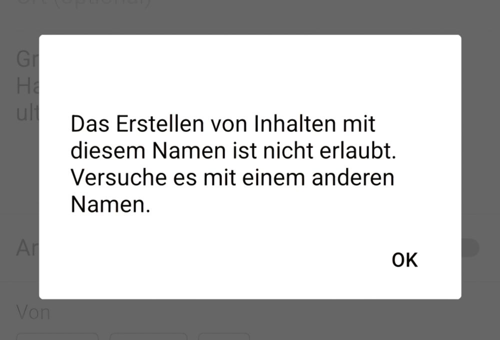Screenshot der Facebook Fehlermeldung 