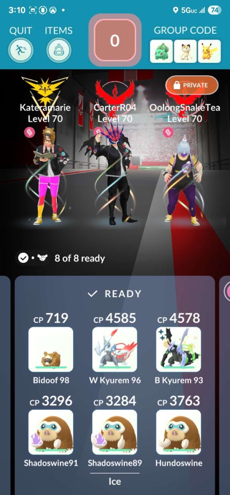 Pokemon go private raid lobby awaiting to send in the bidoof brigade