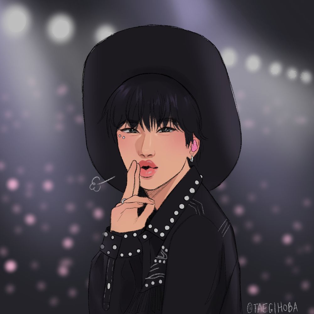 illustration of seokjin from the rope it performance blowing on his finger gun.