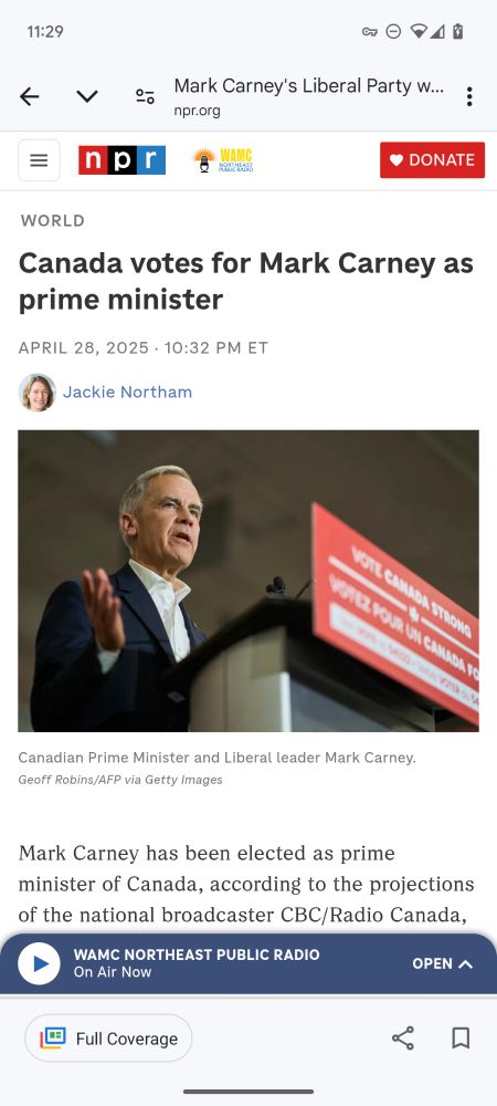 NPR story says Canada votes for Mark Carney as Prime Minister
