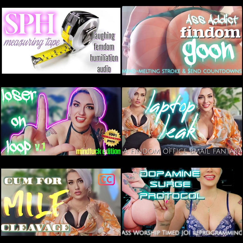 Screenshots of each of findom & femdom MILF Goddess, Mz Dela Florez clip drops during Her iWantClips store Feature Week. |

Titles include: 
"SPH Measuring Tape - Laughing Femdom Humiliation Audio"
"Findom Goon: Ass Addict - Mind Melting Stroke & Send Countdowns"
"Loser on Loop v.1 Mind Fuck Edition - Mesmerizing Hardcore Verbal Humiliation with Mocking Laughter"
"Laptop Leak - a Findom Office Blackmail Fantasy"
"Cum for MILF Cleavage - a Sensual Domination JOI"
"Dopamine Surge Protocol: Ass Worship Timed JOI Reprogramming"