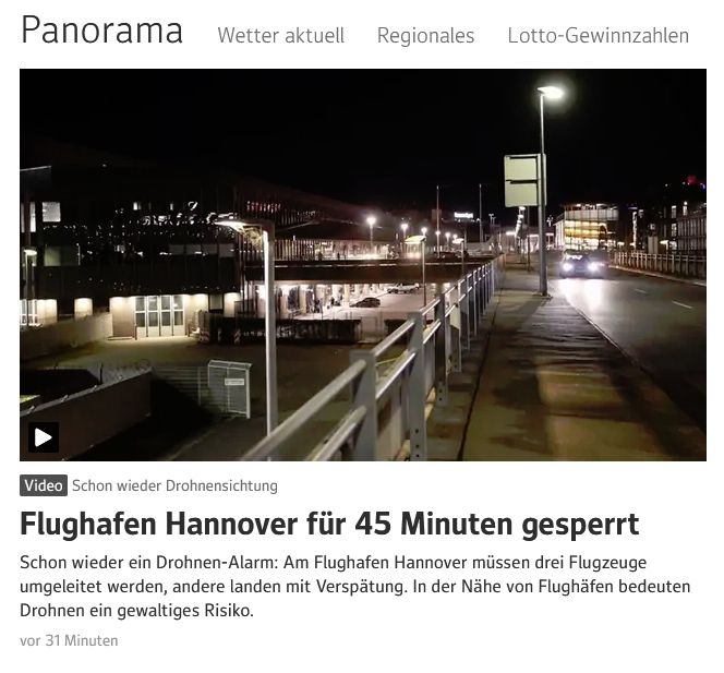 Artikel-Teaser: Flughafen Hannover für 45 Minuten gesperrt
Aktualisiert am 06.11.2025, 10:00 Uhr
web.de magazin
Dazu ein Foto des Flughafens Hannover bei Nacht