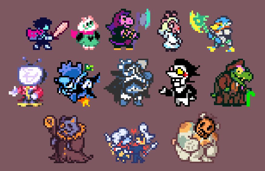 Pixel art of various characters from Deltarune.