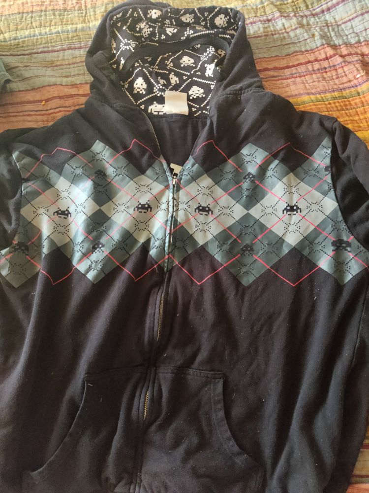 A Space invaders zip up argyle hoodie 