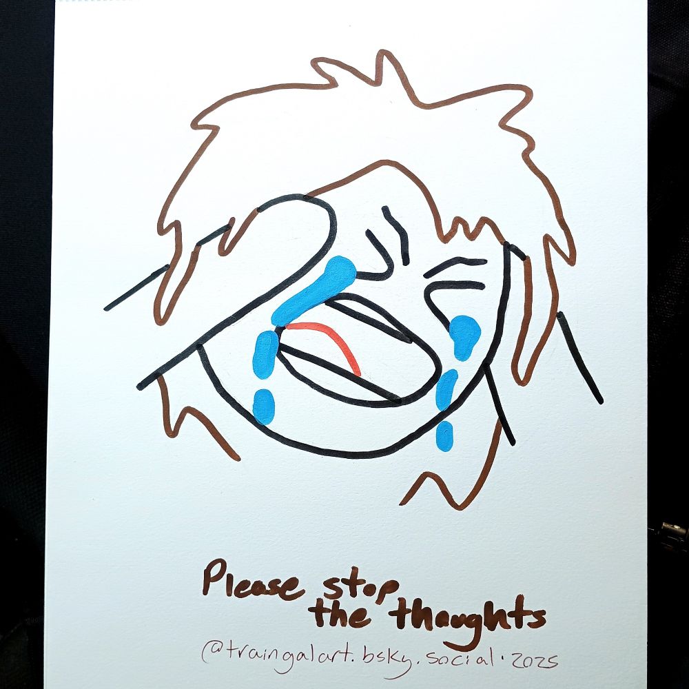 Drawing of a woman holding the sides of her head and screaming in agony with tears falling down her face. 
