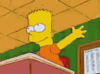 bart simpson is sitting at a podium with his arm outstretched in a pixelated image