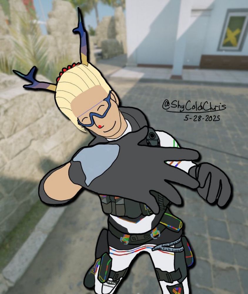 Osa in a “throwing grenade” pose, at you