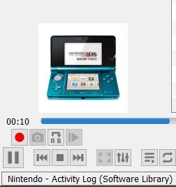 vlc media player screenshot, playing Nintendo - Activity Log (software library) from the nintendo 3DS system soundtrack by kazumi totaka. the album cover is a blue nintendo 3ds