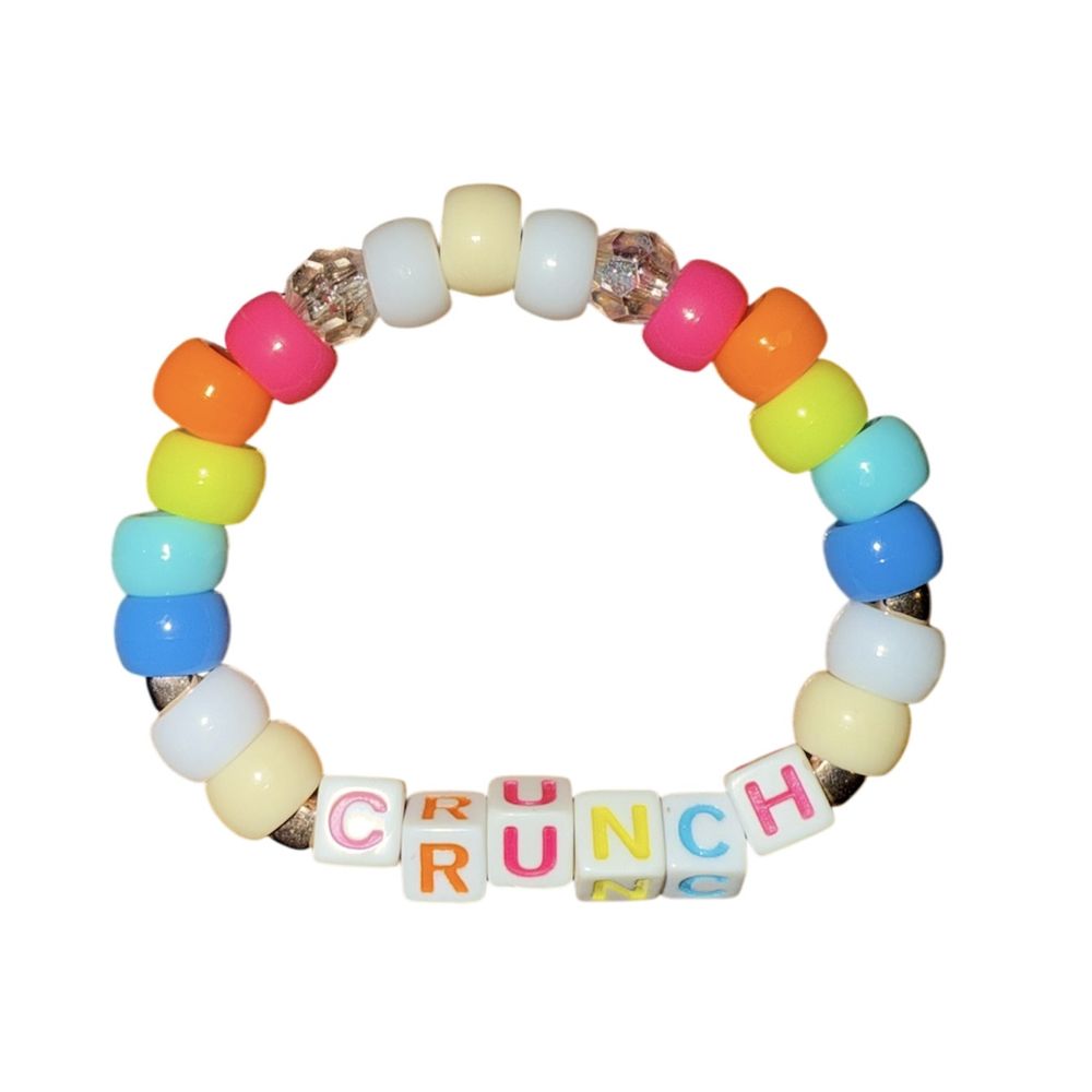 Kandi bracelet with Crunch in cubed beads and her colors (Cream, white, blue, green,  yellow, orange and Pink) on a bracelet 